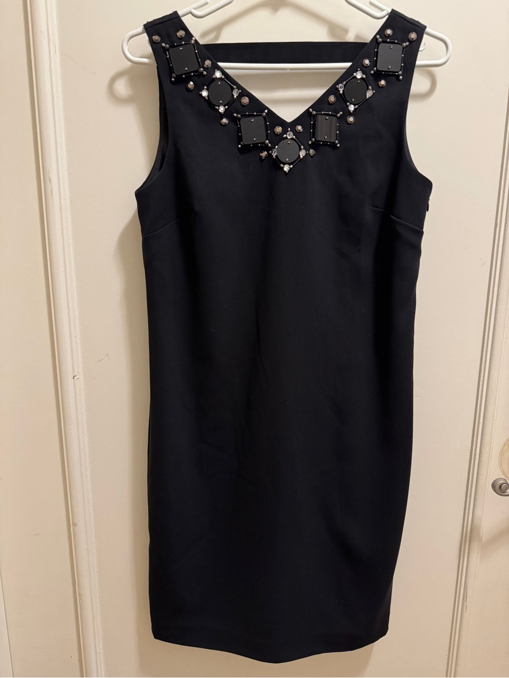 NWT Ann Taylor Black V-Neck Embellished Sheath Dress With Low Cut Back